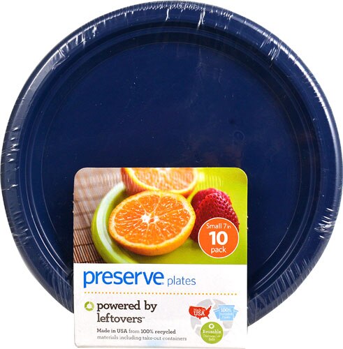 Preserve Reusable Recycled On-The-Go Plastic Plates Small Midnight Blue -- 10 Dishes