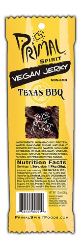 Primal Spirit Foods Primal Strips Meatless Vegan Jerky Soy Texas BBQ
