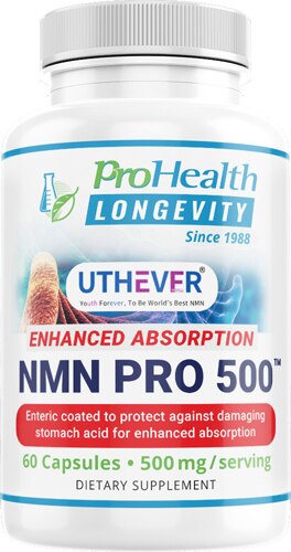 ProHealth Longevity NMN Pro Enhanced Absorption with Uthever NMN -- 500 mg - 60 Capsules