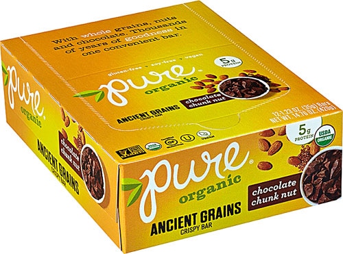 Pure Organic Ancient Grains Crispy Bar Gluten Free Chocolate Chunk Nut -- 12 Bars