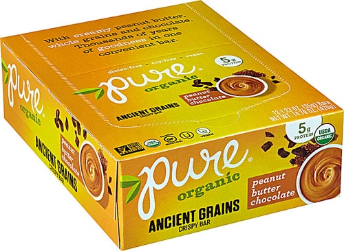 Pure Organic Ancient Grains Crispy Bar Gluten Free Peanut Butter Chocolate -- 12 Bars