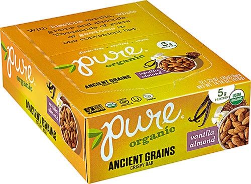 Pure Organic Ancient Grains Crispy Bar Gluten Free Vanilla Almond -- 12 Bars