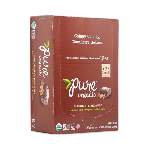 Pure Organic Fruit &amp; Nut Bar Gluten Free Chocolate Brownie -- 12 Bars