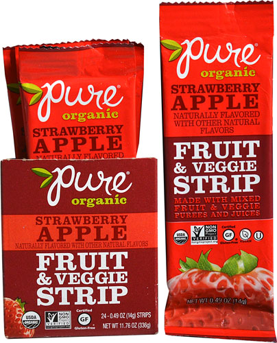 Pure Organic Fruit &amp; Veggie Strip Strawberry Apple -- 24 Strips