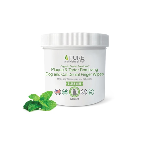 Pure and Natural Pet Plaque & Tartar Removing Dental Finger Wipes for Cats & Dogs Clean Mint