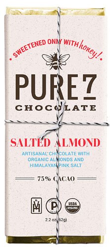Pure7 Chocolate 75% Cacao Dark Chocolate Bar Salted Almond -- 2.2 oz