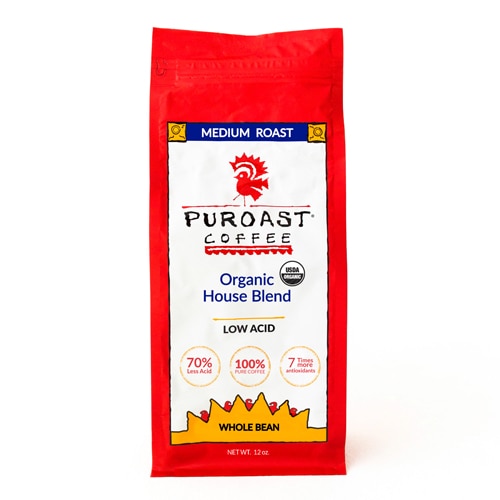 Puroast Organic Low Acid Whole Bean Coffee House Blend -- 12 oz