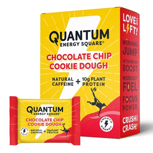 Quantum Energy Square Caffeine & Protein Bars Chocolate Chip Cookie Dough