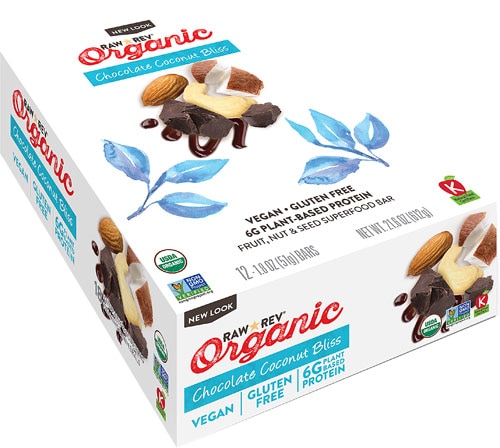 RAW REV Organic Fruit Nut Seed Bar Chocolate Coconut Bliss -- 12 Bars