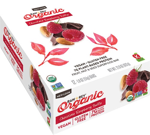 RAW REV Organic Fruit Nut Seed Bar Chocolate Raspberry Truffle -- 12 Bars