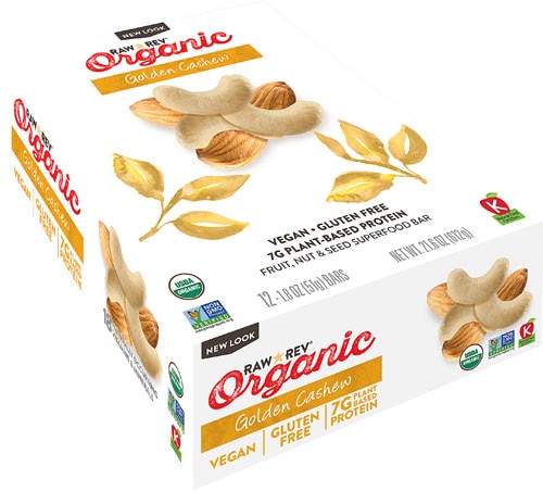 RAW REV Organic Fruit Nut Seed Bar Golden Cashew -- 12 Bars