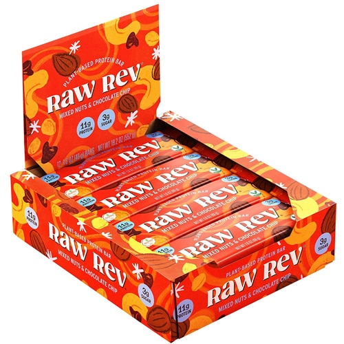 RAW REV Plant-Based Protein Bar Mixed Nuts & Chocolate Chip -- 12 Bars