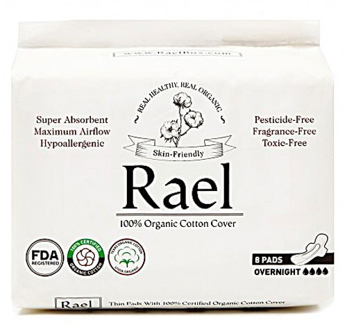 Rael Organic Cotton Menstrual Overnight Pads -- 8 Pads
