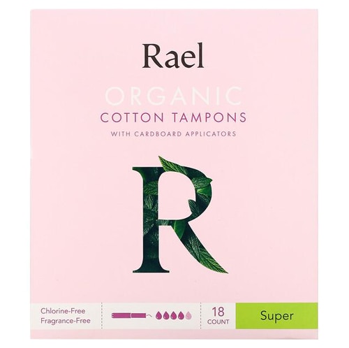 Rael Organic Cotton Tampons with Cardboard Applicators -Super -- 18 Tampons  - Vitacost