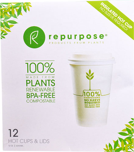 Repurpose Plant-Based Insulated Hot Cups and Lids -- 24 Pieces