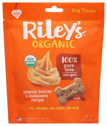 Riley's Organic Large Dog Bone Treats Peanut Butter & Molasses -- 5 oz