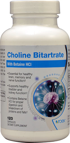 Roex Choline Bitartrate with Betaine HCL -- 120 Capsules