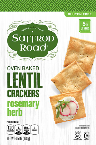 Saffron Road Oven Baked Lentil Crackers Gluten Free Rosemary  -- 4.5 oz