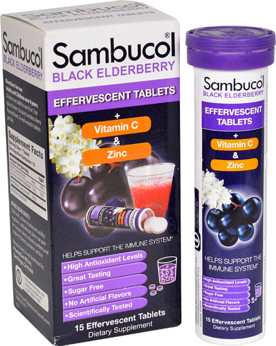 Sambucol Black Elderberry Effervescent Tablets plus Vitamin C & Zinc -- 15 Effervescent Tablets
