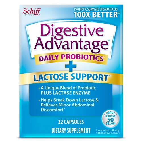 Schiff Digestive Advantage Capsules Daily Probiotic + Lactose Support Lactase