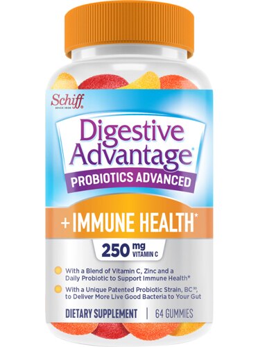 Schiff Digestive Advantage Gummies Probiotics + Immune Health Vitamin C Zinc -- 64 Gummies