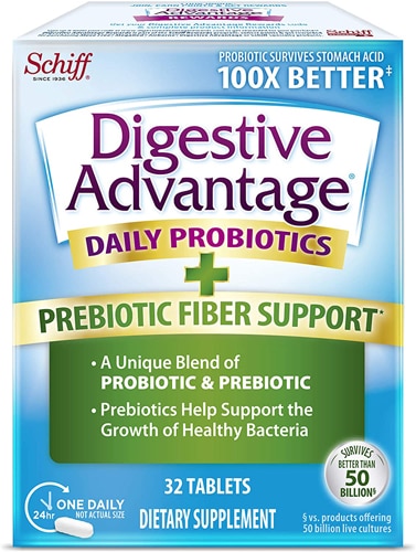 Schiff Digestive Advantage Prebiotic Fiber Plus Daily Probiotic 32 Tablets Vitacost Prebiotics are probiotics' little helpers. schiff digestive advantage prebiotic fiber plus daily probiotic 32 tablets