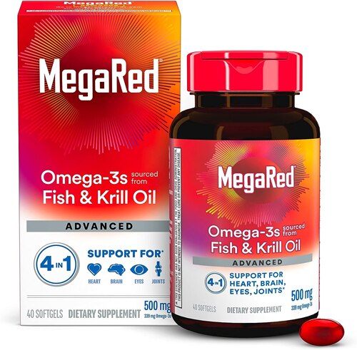 Schiff MegaRed Advanced 4 in 1 Extra Strength Softgels Fish Oil + Krill Oil Omega 3 -- 500 mg - 40 Softgels