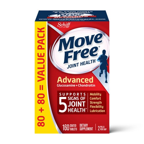 Schiff Move Free Advanced Coated Tablets Glucosamine Chondroitin Joint Health -- 160 Coated Tablets