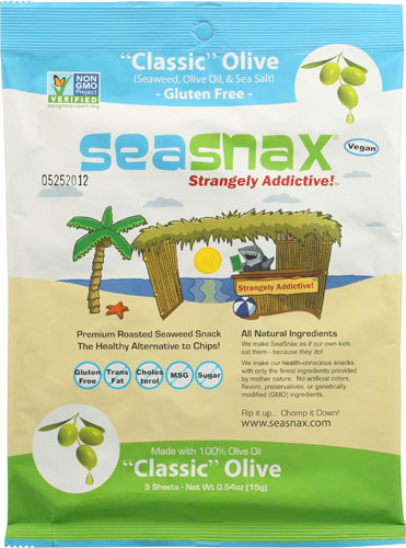SeaSnax Seaweed Lightly Roasted and Seasoned Classic Olive -- 5 Sheets