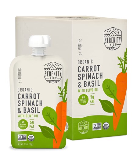 Serenity Kids Organic Baby Food Stage 2 Puree Pouch Carrot Spinach Basil