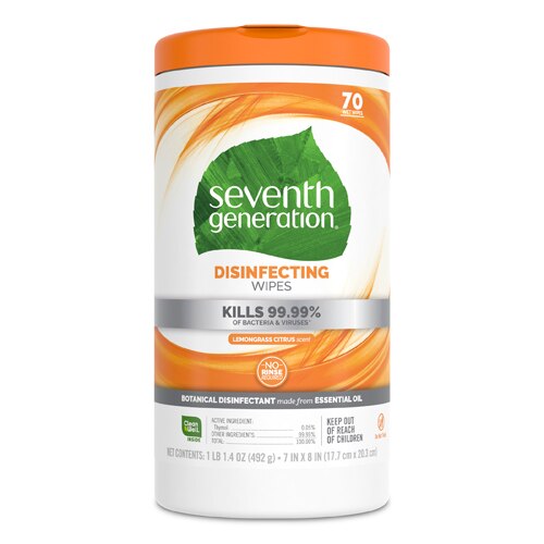 Seventh Generation Disinfectant Cleaner Wipes for All Purpose Cleaning Lemongrass Citrus