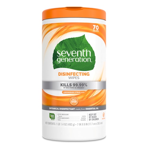 Seventh Generation Disinfectant Wipes Lemongrass Citrus -- 70 Wipes