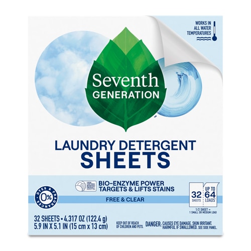 Seventh Generation Laundry Detergent Sheets 64 Loads Free & Clear