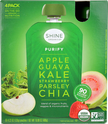 Shine Organics On The Go Organic Nutrition Apple Guava Kale Strawberry Parsley and Chia -- 4 Pack