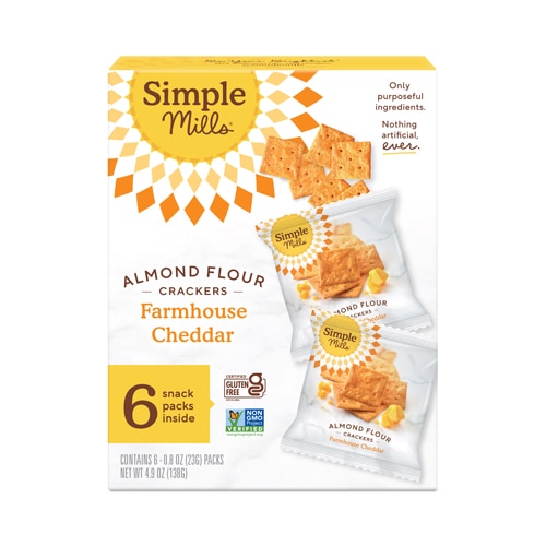 Simple Mills Almond Flour Crackers Gluten Free Farmhouse Cheddar -- 6 Packs