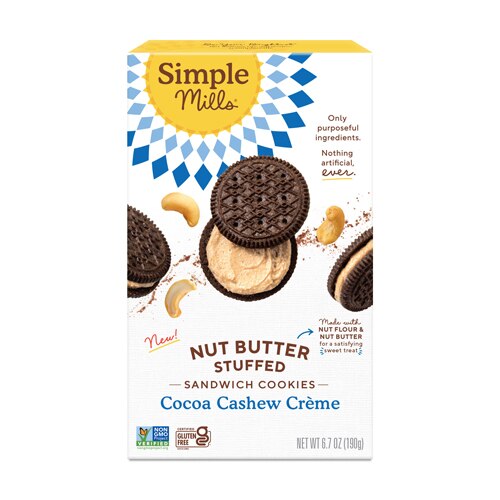 Simple Mills Nut Butter Stuffed Sandwich Cookies Cocoa Cashew Creme -- 6.7 oz