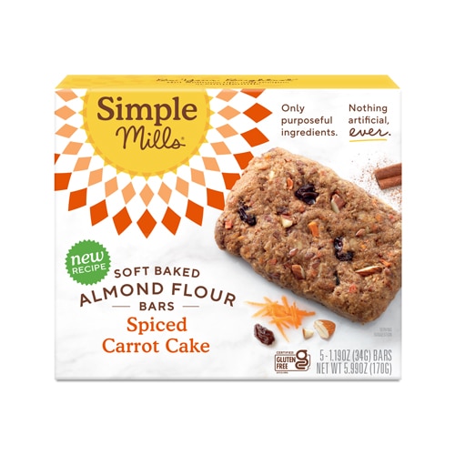 Simple Mills Soft Baked Almond Flour Bars Spiced Carrot Cake -- 5 Bars
