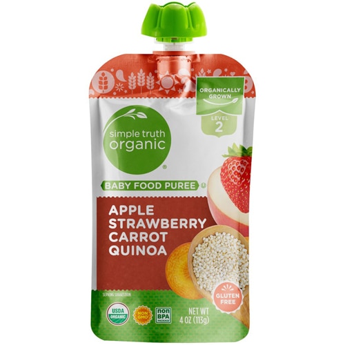 Simple Truth Organic Baby Food Puree Level 2 Apple Strawberry Carrot Quinoa -- 4 oz