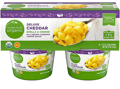 Simple Truth Organic Deluxe Cheddar Shells & Cheese Bowls -- 4 Bowls