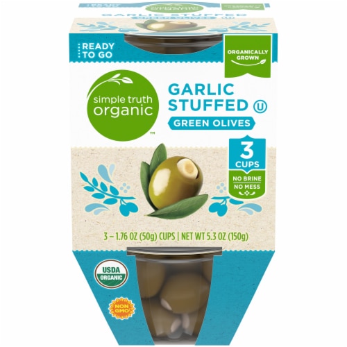 Simple Truth Organic Garlic Stuffed Green Olives -- 1.76 oz Each / Pack of 3 Cups
