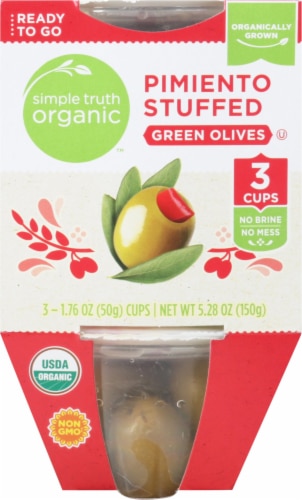 Simple Truth Organic Pimiento Stuffed Green Olives -- 1.76 oz Each / Pack of 3 Cups