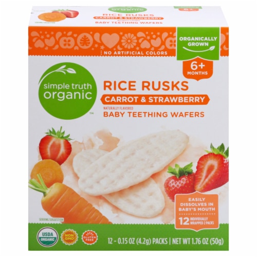 Simple Truth Organic Rice Rusks Baby Teething Wafers 6+ Months Carrot Strawberry