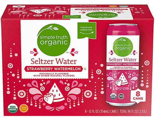 Simple Truth Organic Seltzer Water Strawberry Watermelon -- 8 Cans