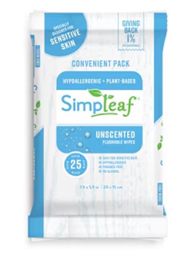 Simpleaf Flushable Wipes Unscented