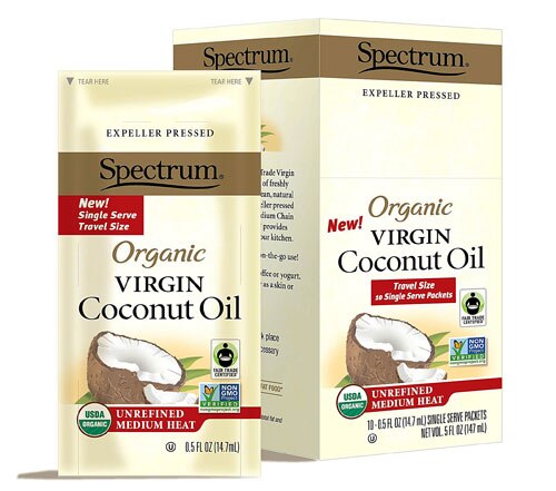 Spectrum Organic Virgin Coconut Oil Travel Size -- 10 Single Serve Packets