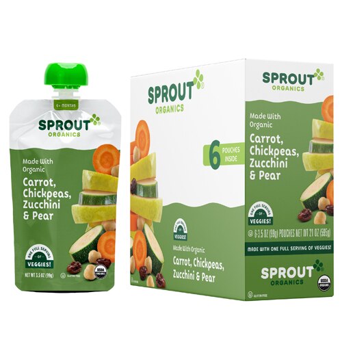 Sprout Organic Baby Food Carrot Chickpeas Zucchini Pear Stage 2 -- 3.5 oz Each / Pack of 6