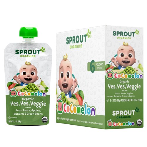 Sprout Organic Baby Food CoCoMelon Yes Yes Veggie Power 12+ Months Pear Pea Apples Bananas & Green Beans