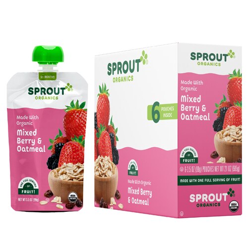 Sprout Organic Baby Food Mixed Berry Oatmeal Stage 2 -- 3.5 oz Each / Pack of 6