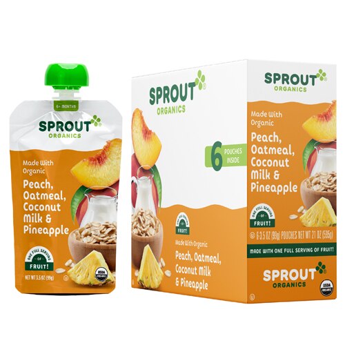 Sprout Organic Baby Food Peach Oatmeal with Coconut Milk & Pineapple Stage 2