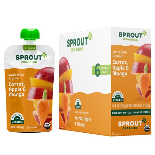 Sprout Organic Baby Food Puree - Stage 2 Carrot Apple & Mango -- 6 Pouches